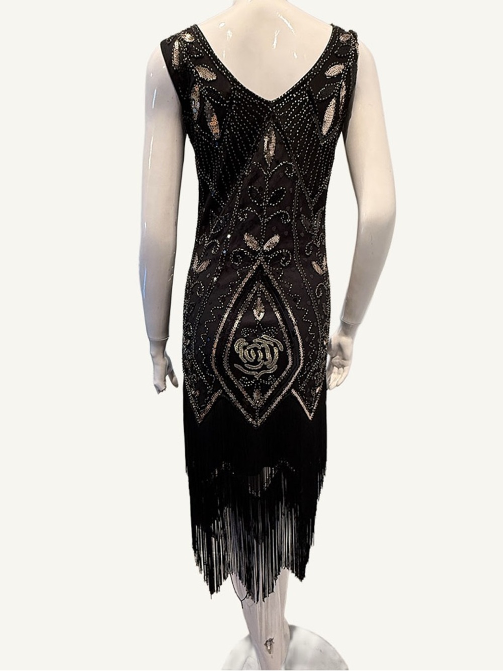 Great Gatsby Flapper Dress Black Beaded Fringe Art Deco Cocktail XS - Picture 11 of 13